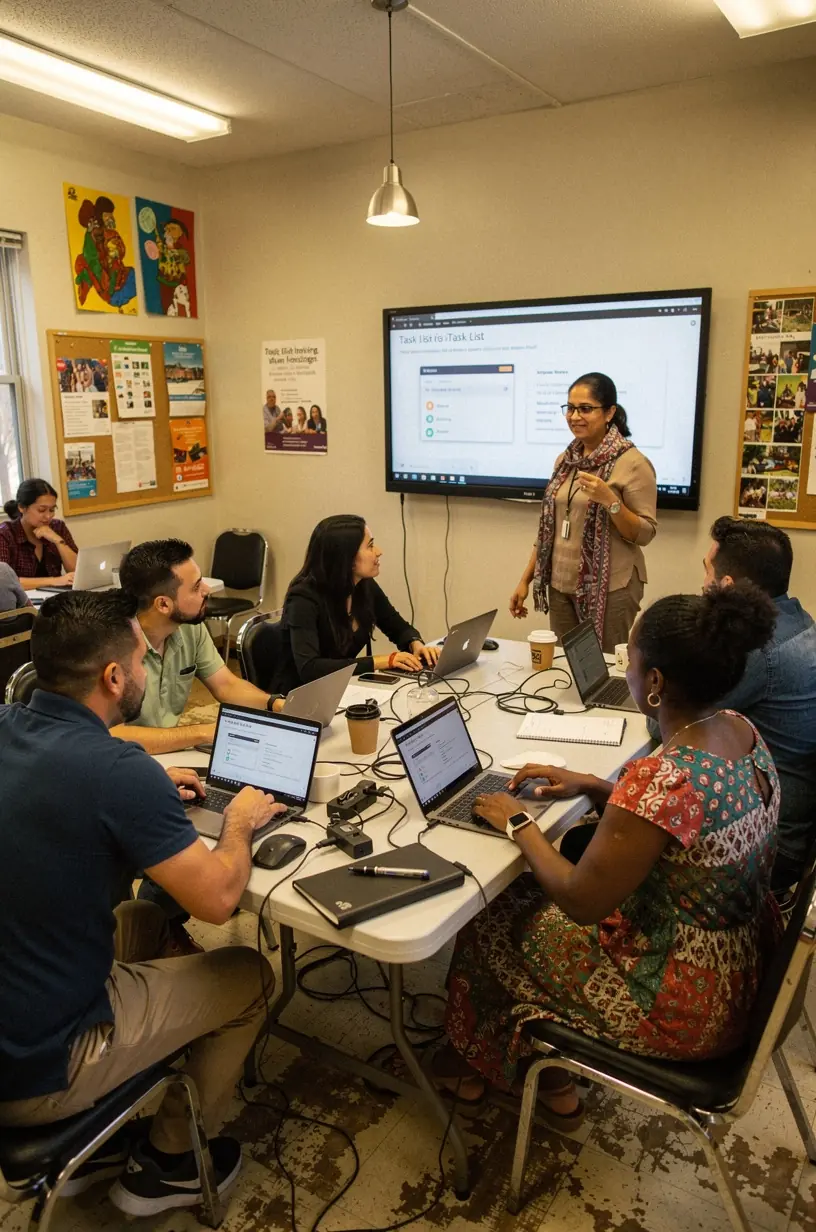 Young adult using a fitness tracker while jogging in an urban park, highlighting health technology integration.